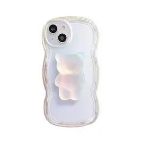 Givré en caoutchouc transparent filles souple tpu housse de téléphone portable pour iphone 13 14 pro max 15 avec porte-ours