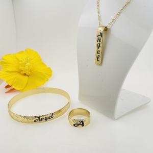 JX242 Personalizar nombre anillo inicial vertical collar pulsera conjunto Hawaiano Samoa joyería al por mayor regalo de cumpleaños personalizado - Product Image 3
