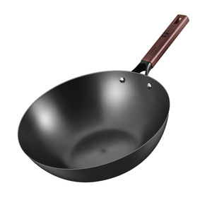 Wok en fer antiadhésif 32C non revêtu à fond plat pour cuisinière à gaz et à induction usage domestique - Product Image 1
