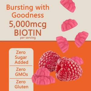 Gomitas de Biotina de Alta Potencia 5000MCG, Sabor Frambuesa, Favorecen la Salud del Cabello, la Piel y las Uñas para Mujeres, Gran Venta - Product Image 5