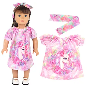 Grosir Pabrik gaun unicorn ikat kepala 18 inci pakaian boneka Amerika cocok dengan anak perempuan