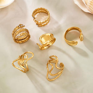 Anillo Abierto de Acero Inoxidable Chapado en Oro de 18K con Microincrustaciones de Zirconia, Diseño Geométrico, Anillo de Eternidad Moderno para Boda - Product Image 5