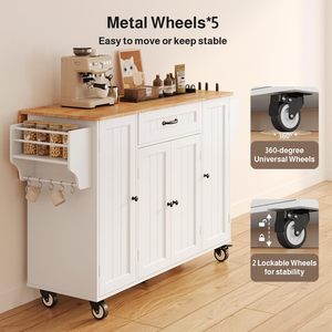 Carrito de Cocina Moderno SENYU con Ruedas y Superficie de Madera, Carrito de Almacenamiento Blanco para Comedor - Product Image 5