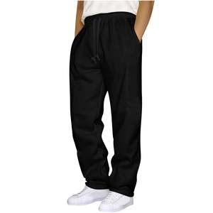 Pantalones de chándal de pierna ancha para hombre Pantalones de chándal atléticos con cordón holgado con bolsillo Pantalones de chándal personalizados negros - Product Image 4