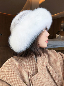 Mũ len mùa đông ấm áp bằng lông chồn, viền lông cáo, kiểu mũ cloche, thời trang đường phố mùa đông dành cho nữ, khuyến mãi nóng của MWFur Fashion - Product Image 2