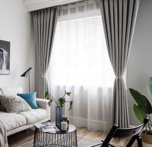 Luxe Gris 3 PASS Thermique Blackout Tissu Lin Look Rideaux Plis Pli pour Salon - Product Image 1