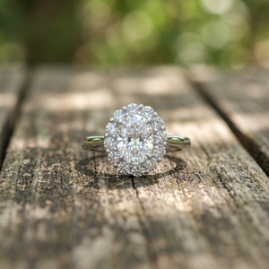 Anillo de Compromiso de Platino con Diamante de Corte Ovalado y Halo de Diamantes Cultivados en Laboratorio, Joyería Clásica para Mujer - Product Image 2