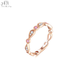 Anillo apilable de oro macizo de 18 quilates con zafiro rosa natural y diamantes naturales, estilo retro, de Hong Kong Fine Jewelry Band Wholesale, para mujer. - Product Image 3