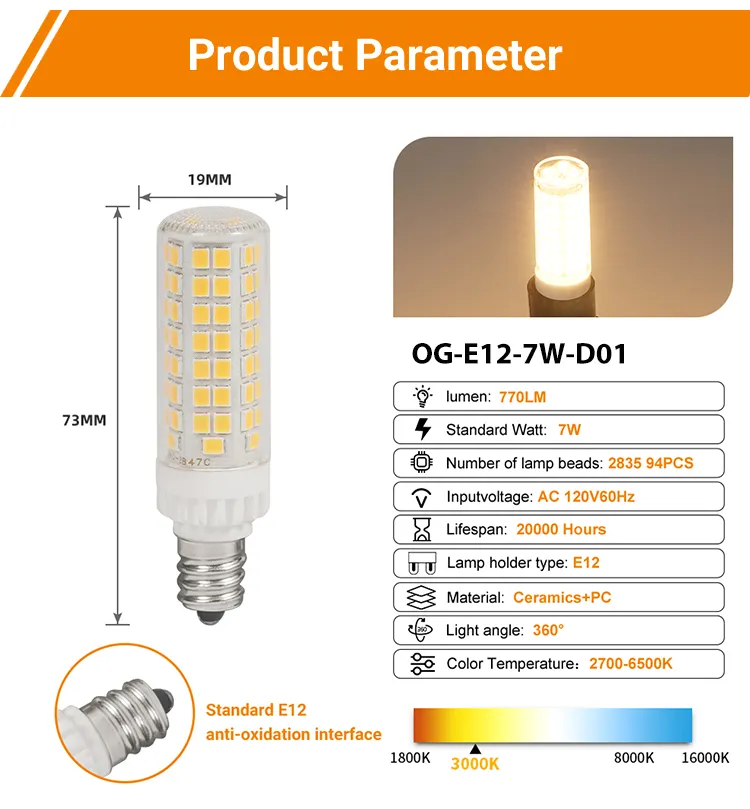 E12 7W 120V Led Lamp Warm Wit Licht 3000K Positief Wit Licht 6500K 770lm Lamp