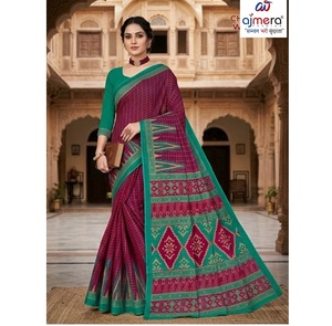 Sari traditionnel en coton Ajmera imprimé, élégant, doux, stylé, collection de mode ethnique, séchage rapide, pour femmes, mariage, toutes occasions - Product Image 1