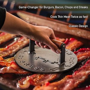 Chất Lượng Cao Đúc Sắt BBQ Nướng Báo Chí Vòng Hình Chữ Nhật Bít Tết & <span class=keywords><strong>Hamburger</strong></span> Smasher Thịt & Gia Cầm Công Cụ Kit - Product Image 3