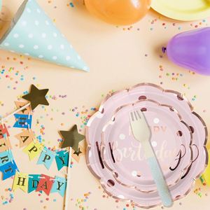 Outstanding Quality Paper <b>Plates</b> Pink Gold Glitter Rim Modern Style Scalloped Edges Hot Selling Party Tableware Greatest Price - Product Image 2