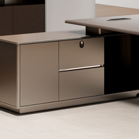 Escritorio Ejecutivo Ergonómico de Madera, Mesa para CEO con Bandeja para Teclado, Escritorio Moderno para Oficina de Jefe con Gabinete de Almacenamiento, Estación de Trabajo para Gerente