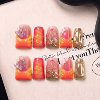 Uñas Postizas Acrílicas PMMA Hechas a Mano con Diseño Original ODM, Curva Francesa Corta Tipo Pico de Pato, Cobertura Completa, Doble Relieve, 10 Piezas