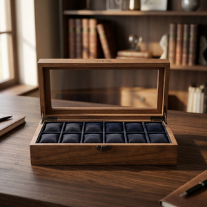 Boîte à bijoux en bois avec couvercle en verre, 12 compartiments, organisateur de présentation, étui de rangement - Product Image 1