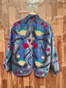 Handmade Suzani Velvet Jacket | Boho Floral Embroidered <b>Coat</b> - Product Image 4