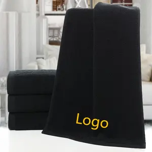 En gros beauté main visage bain noir coton serviette noir serviette logo personnalisé