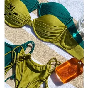 Bikinis couleur nouvelle conception de marque privée logo personnalisé ensemble de bikini en tissu écologique Bikinis maillots de bain deux pièces 2024