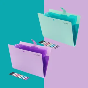 Dossier de documents en accordéon à boutons en plastique multicolores, pochettes extensibles imperméables à 5 poches