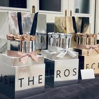 UKIQUEEN Luxuriöse Silber-Gold Geschenkbox Gold Staubiges Rosa Ewige Echte Konservierte Rosen-Arrangements für Mädchen