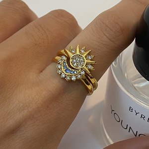 ERESI Fashion 18k PVD Gold Stainless Steel <strong>Ring</strong> Diamond Studded Jewelry for Couples Personalized Open Sun and <strong>Moon</strong> <strong>Ring</strong> - Product Image 2