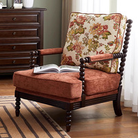 Fauteuil individuel en bois massif de style américain, luxe léger, avec tissu vintage, chaise longue de salon, personnalisable