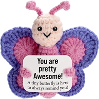 Nueva muñeca de mariposa de energía positiva de ganchillo hecha a mano, insecto de dibujos animados, adorno emocional, regalo de vacaciones, decoración de fiesta