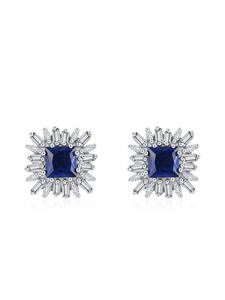 Boucles d'oreilles et collier vintage en argent sterling S925 bleu foncé, ensemble de bijoux en zircon pour banquet nuptial, cadeau de fiançailles pour femme - Product Image 2