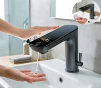Robinet de lavabo 2-en-1 à trou unique avec capteur (Robinet/Distributeur de savon) à affichage numérique LED sans contact, design moderne, le plus vendu