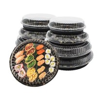 Kotak Sushi Sekali Pakai Premium Jepang yang Dapat Disesuaikan, Nampan Plastik Bulat dengan Tutup Daun Perilla, Kemasan Sushi Stok