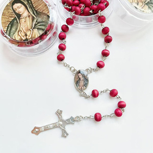 Collar de cuentas de oración de madera con caja hexagonal clásica, regalo religioso de bautismo de Marí<span class=keywords><strong>a</strong></span> Cruz para hombres y mujeres - Product Image 4