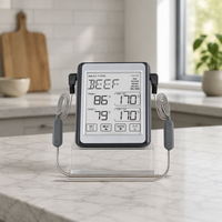 Thermomètre à viande à double sonde, grand écran tactile couleur, 8 préréglages pour viande, 5 niveaux de cuisson, alarme programmable, sondes SUS304