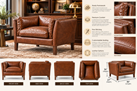 Fauteuil lounge vintage en cuir marron traditionnel avec coussin de dossier ergonomique, accoudoirs incurvés et un attrait intemporel pour la maison