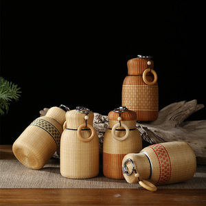 Handmade Bamboo Woven Stainless Steel Vacuum Flask Travel Portable <b>Thermos</b> New Chinese Style Round Design 304 Material - Product Image 2