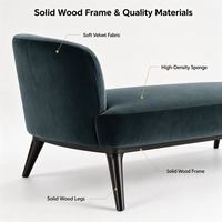 Canapé Chaise Longue Moderne en Velours avec Dossier Courbé et Pieds en Bois Massif pour Salon et Hôtel