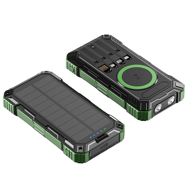 Wholesale 20000mAh Solar Panel Wireless Power Bank with Built-in Cables PD 22.5W Fast Charging Waterproof & Portable