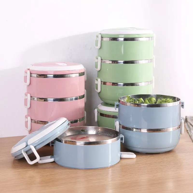 Stainless Steel Bento Lunch Box Set for Kids Round Thermal Lunchbox Insulated Student Tableware Customized for Hot Food