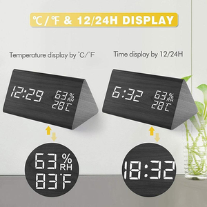 Fábrica Atacado Inteligente De Madeira Thermo-Higrômetro Despertador: 3 Alarmes, Cores LED, Impressão Do Logotipo/Gravura Personalizado Tamanho/Material - Product Image 6