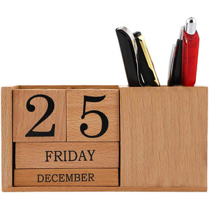 Desk Calendar Woodwood Custom Printable Desk Calendar 2021 Wooden Stand Office Decorative Table Calendar With Penholder And Gift Box