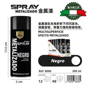 Spray Metallico Nero 200ml Effetto Metallico Resistente al Calore - Product Image 1