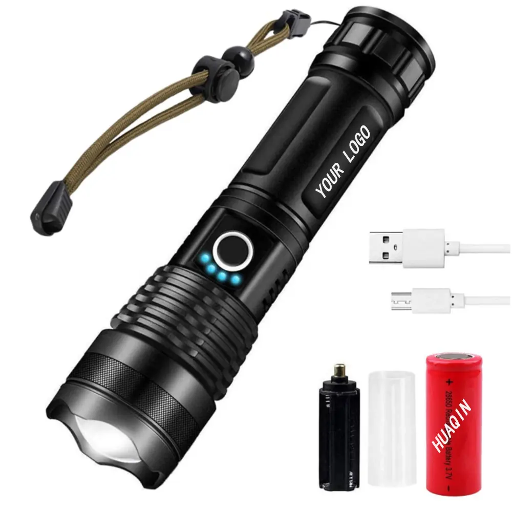 Waterproof Aluminum alloy XHP50.2 Zoom Torch P50 USB Rechargeable 1500 Lumen High Power XHP50 Led Flashlight With 26650