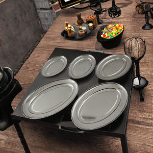 Yolecenクラシックデザイン楕円形ステンレススチール製卵トレイフィッシュプレートフードサービングディッシュ彫刻技術中国風金属板 - Product Image 3