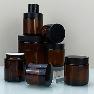 1oz 2oz 4oz 8oz 16oz Frosted <b>Clear</b> Amber Empty Face Cream <b>Container</b> Glass Cosmetic Jar with Black White Lid - Product Image 1