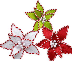 Ornement de Noël suspendu en tissu Poinsettia, décoration florale faite à la main pour arbre, rouge et vert, cadeau de fêtes - Product Image 1