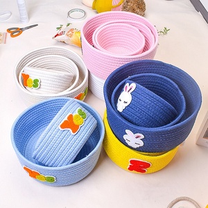 <span class=keywords><strong>Panier</strong></span> de rangement en corde de coton tissé de grande capacité avec poignée <span class=keywords><strong>panier</strong></span> de couette pour sous-vêtements seau de rangement ménager - Product Image 2