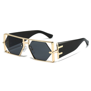 Lunettes de soleil pour femmes <span class=keywords><strong>sexy</strong></span>, style Hip-Hop populaire, monture métallique creuse dorée, forme carrée, style Punk Steampunk, avec logo personnalisé - Product Image 5