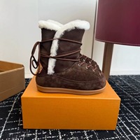 Bottes d'hiver mi-mollet en fourrure - Imperméables, en daim de vache, doublure en peau de mouton, à lacets, confort thermique
