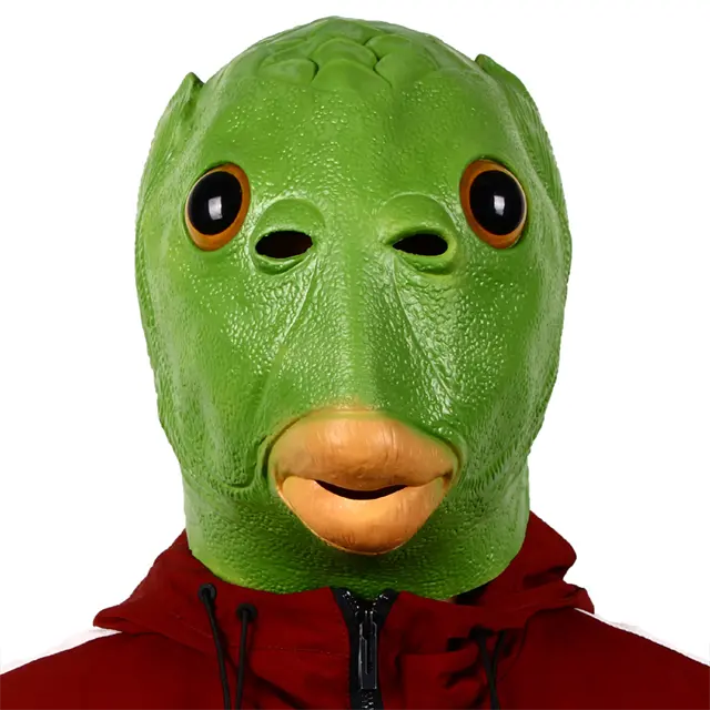 Men Women Novelty Prop Face Funny Cosplay Animal Realistic Latex Costume Adult Animal Head Green Fish Mask
