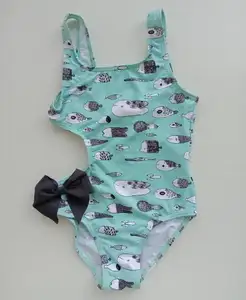 OEKO-TEX OEM Low moq Customized Baby Children UPF50+ Lovey Print One Piece Swimwear with Bowknot at Waist
