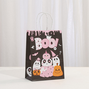 Sacs cadeaux en papier kraft blanc imprimés avec de jolis petits fantômes, série Halloween, en stock, impression couleur, pour bonbons, biscuits, personnalisables - Product Image 3